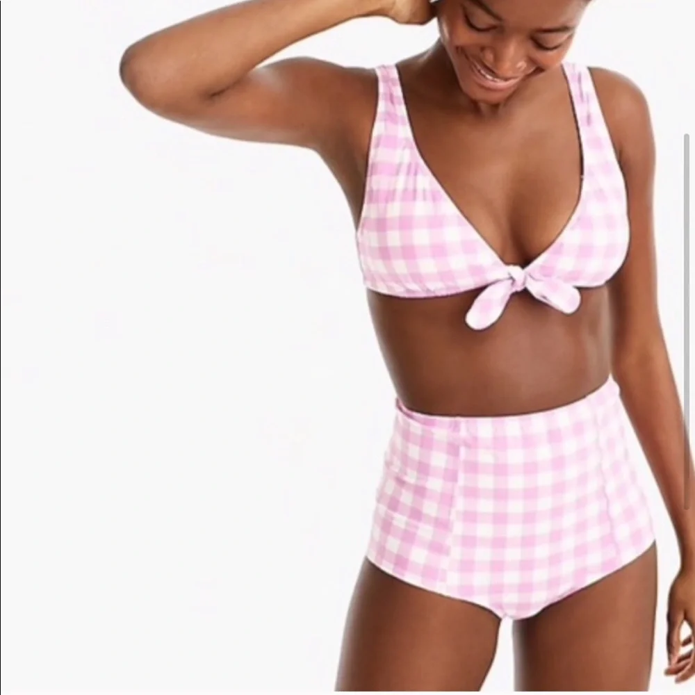 J Crew High Waist Bikini Bottoms Matte Gingham Size XS New - Picture 3 of 5